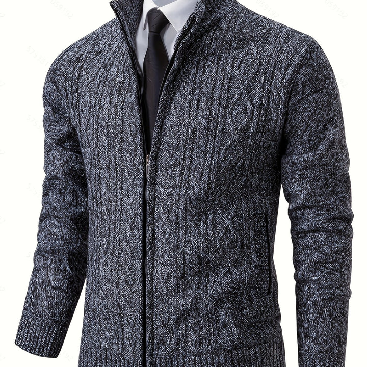Men's Zip Up Stand Collar Aran Cardigan 11