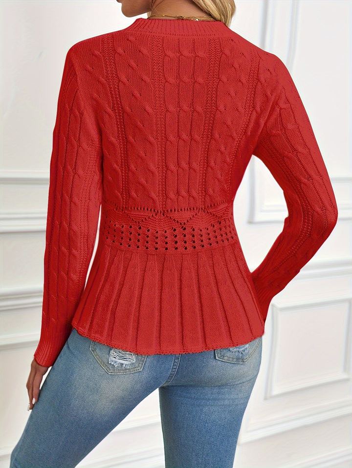 Women's Cable Knit Peplum Aran Jumper 6