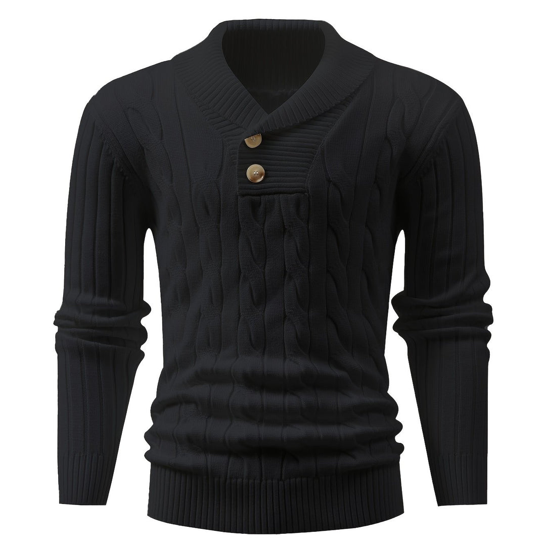 Men's Shawl Collar Ribbed Knit Aran Jumper 12