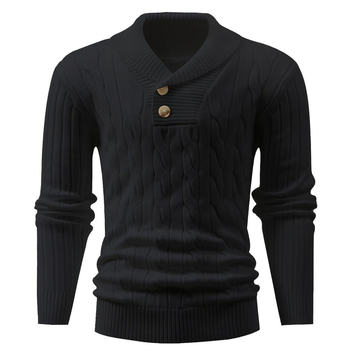 Men's Shawl Collar Ribbed Knit Aran Jumper 12