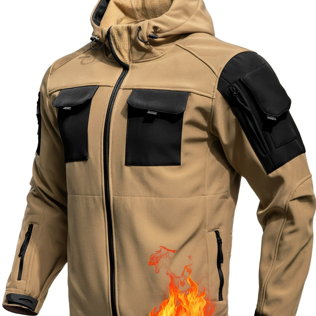 Men's Fleece Lined Hooded Softshell Multi Pocket Jacket 14