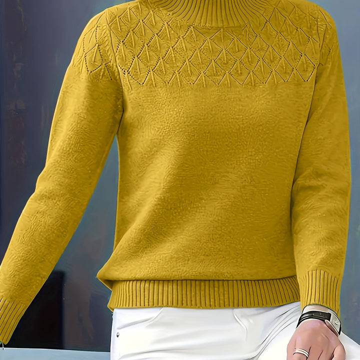 Women's Mock Neck Diamond Knit Aran Jumper 18