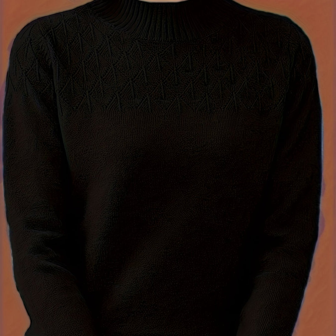 Women's Mock Neck Diamond Knit Aran Jumper 12