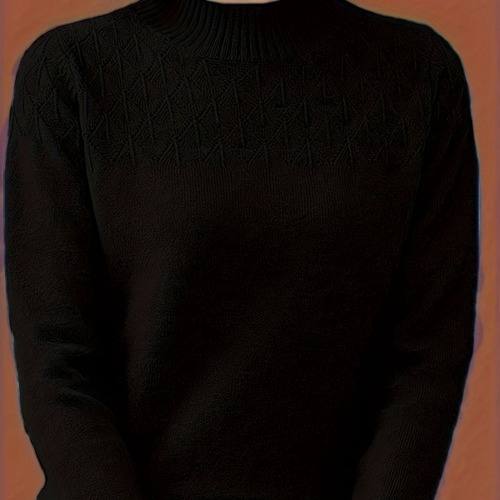Women's Mock Neck Diamond Knit Aran Jumper 12