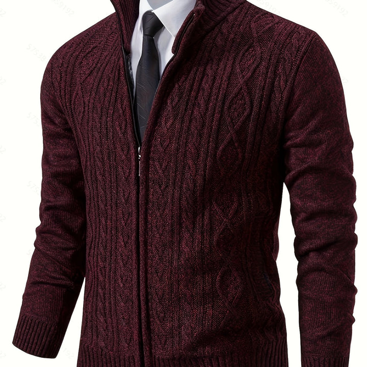 Men's Zip Up Stand Collar Aran Cardigan 14