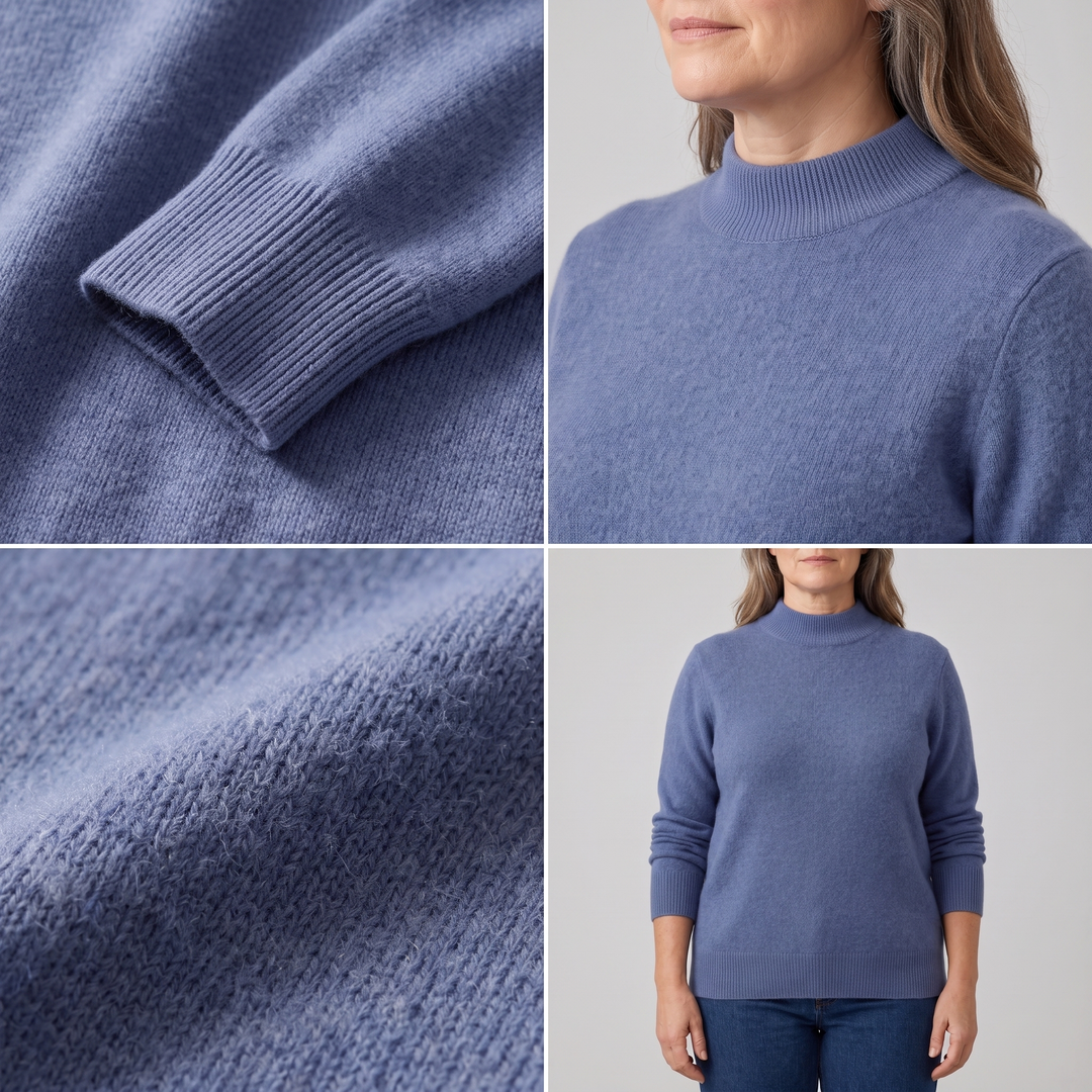 Women's Cashmere-Feel Mock Neck Sweater - Blue