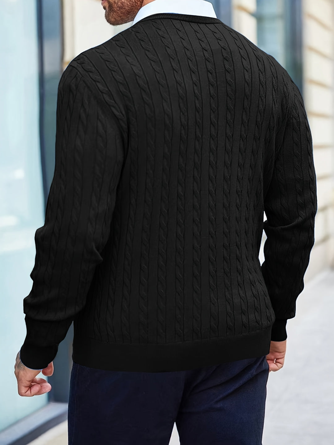 Men's Crew Neck Cable Knit Aran Jumper 8