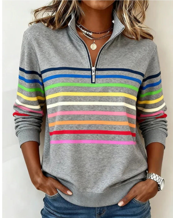 Women's Striped Half Zip Jumper