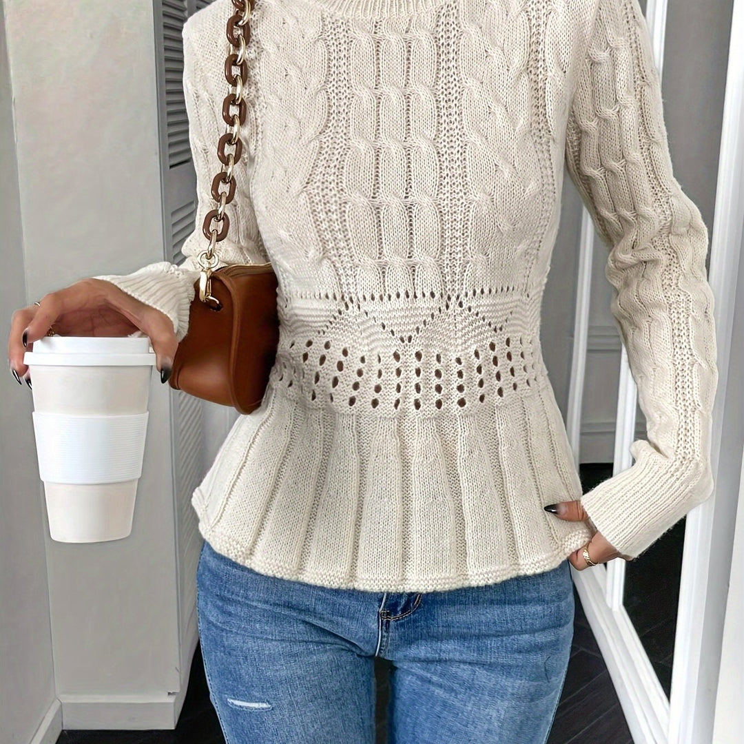 Women's Cable Knit Peplum Aran Jumper 12