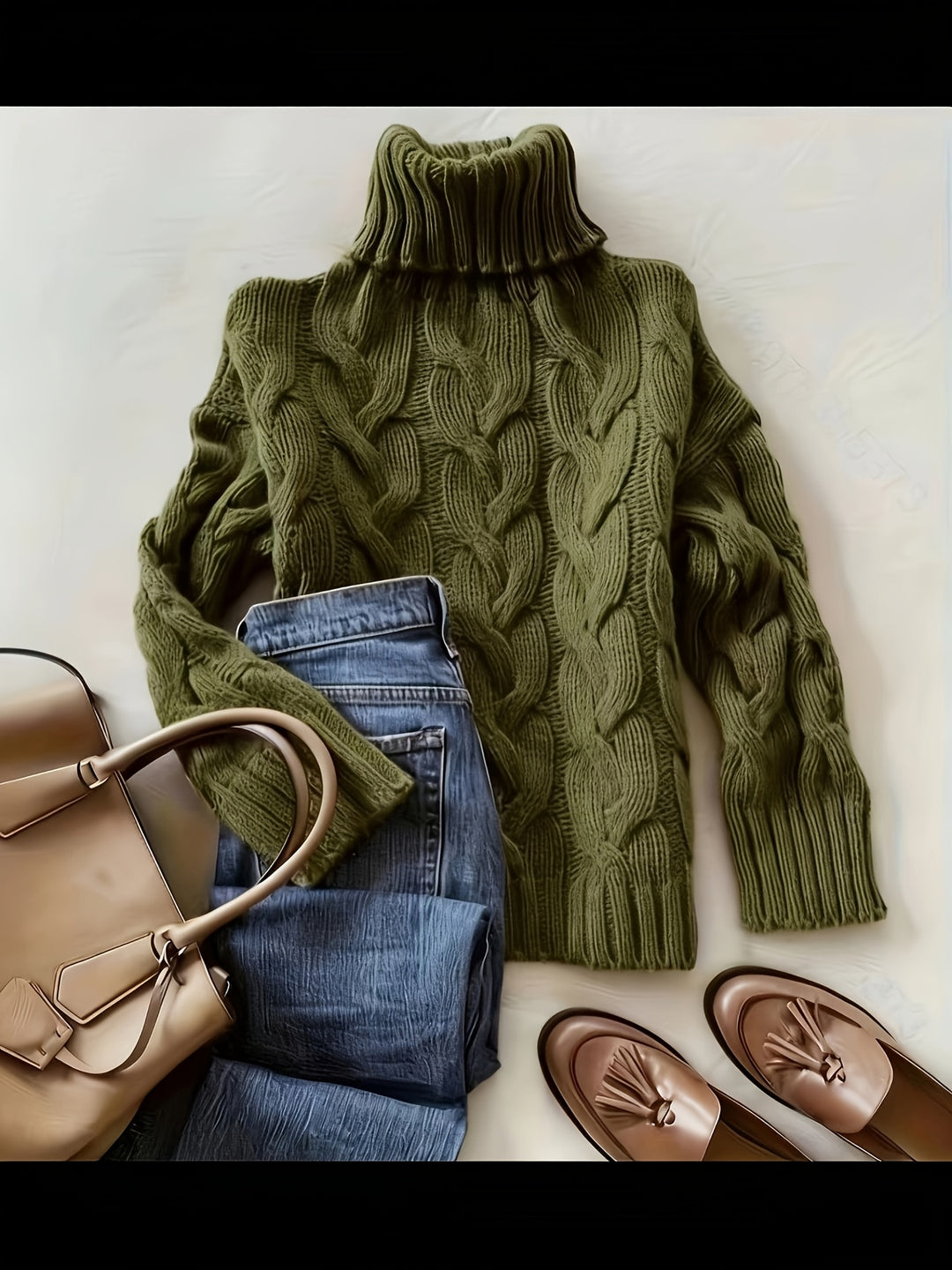 Women's Chunky Turtleneck Cable Aran Jumper 9