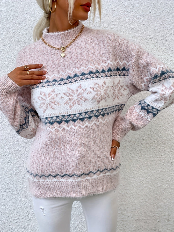 Women's Snowflake Mock Neck Christmas Jumper