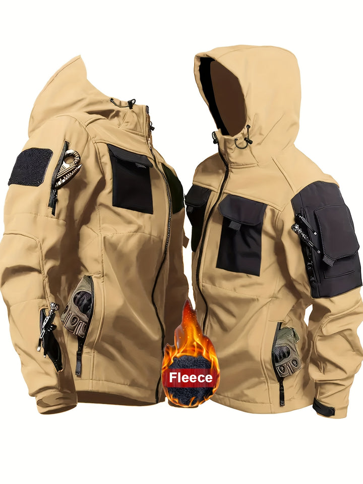Men's Fleece Lined Hooded Softshell Multi Pocket Jacket 3