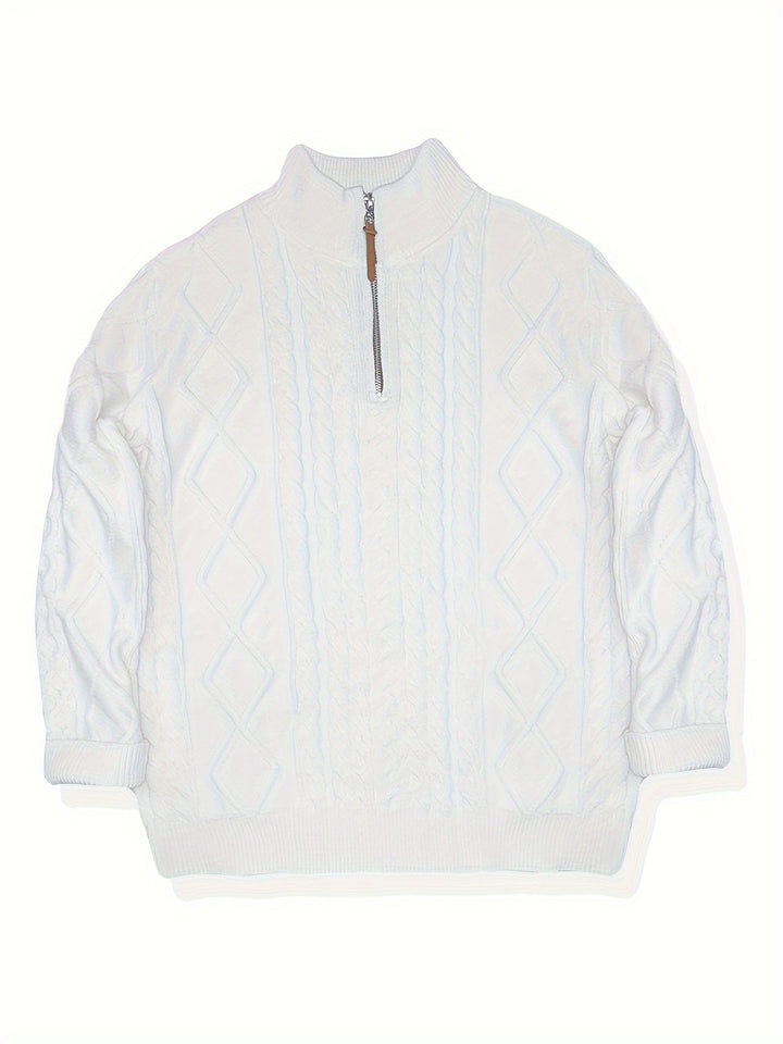 Men's Half Zip Chunky Cable Knit Aran Jumper 6