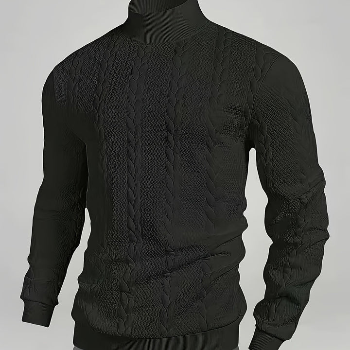 Men's Mock Neck Textured Knit Aran Jumper 16