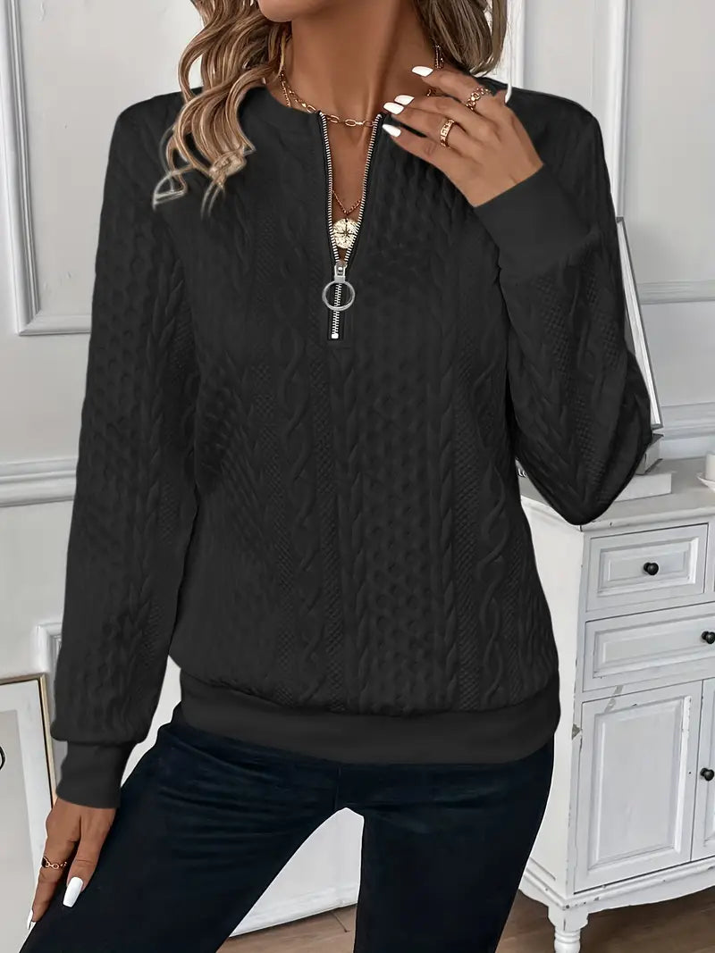Women's Cable Knit Zip Neck Sweater