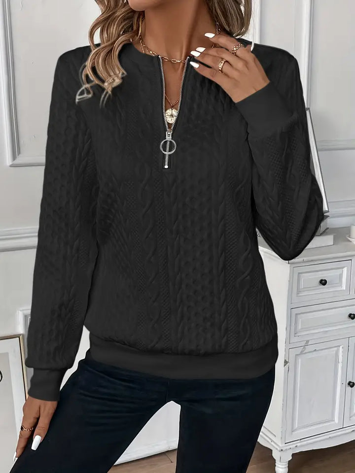 Women's Cable Knit Zip Neck Sweater
