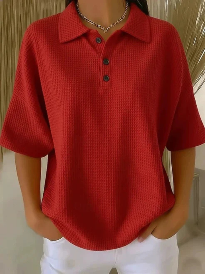 Roisleen | Textured Polo Shirt with Button Neckline