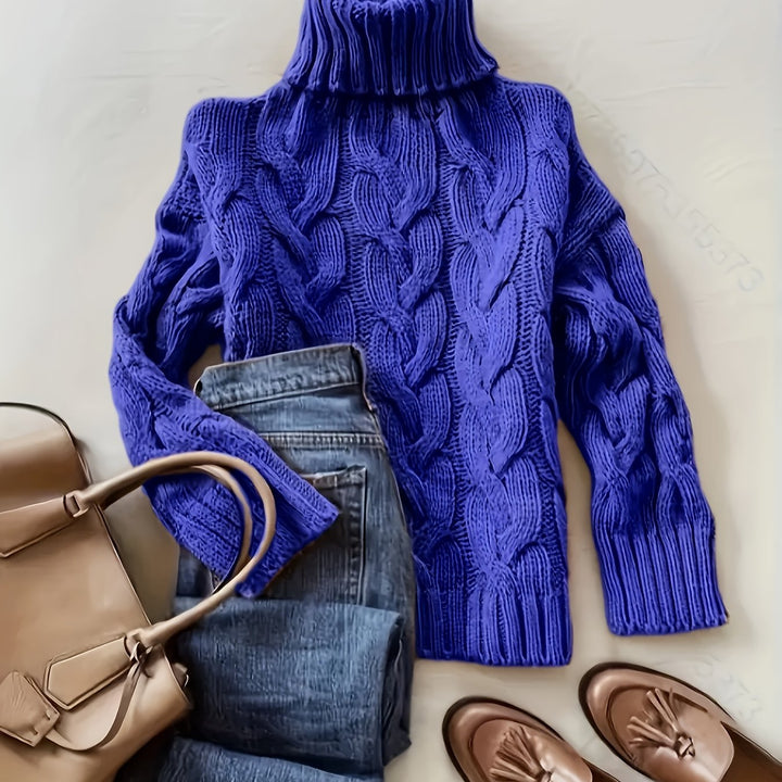 Women's Chunky Turtleneck Cable Aran Jumper 14