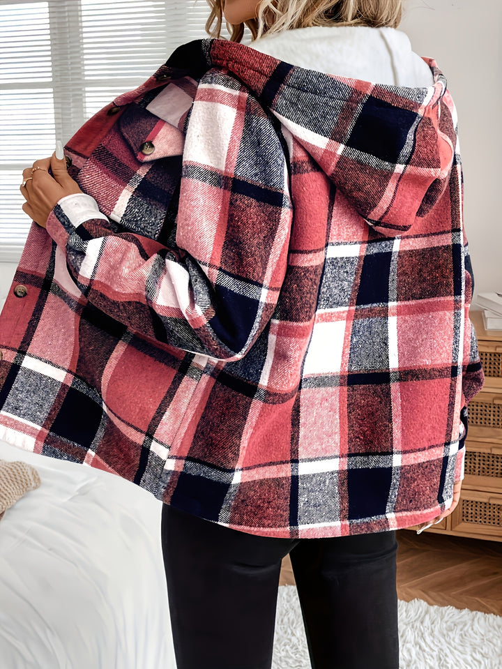 Women's Fleece Lined Hooded Plaid Shacket 7