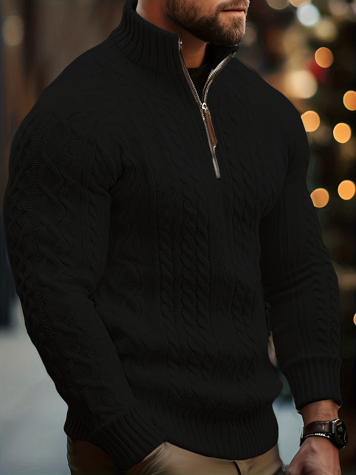 Men's Half Zip Chunky Cable Knit Aran Jumper 2