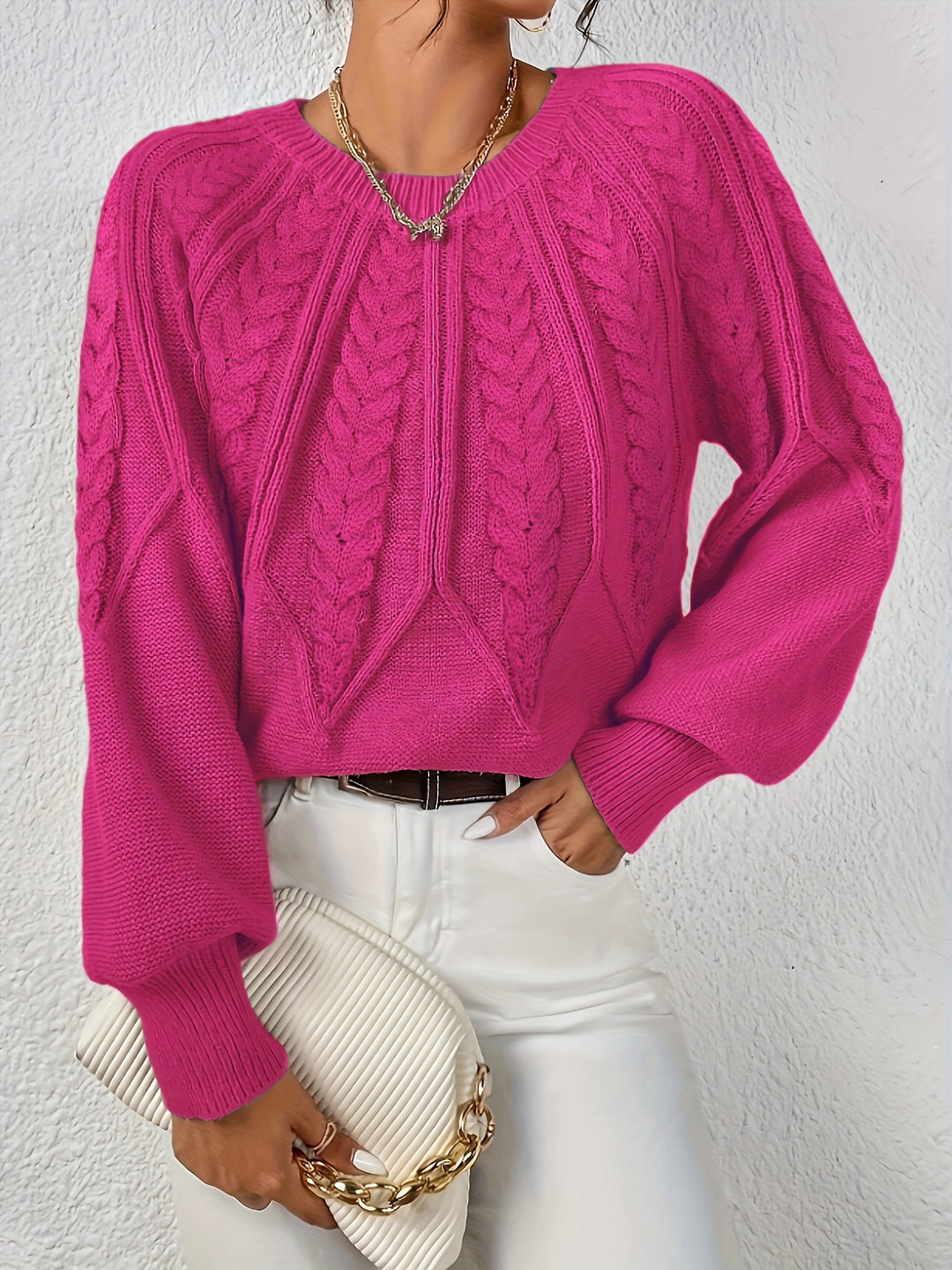 Women's Balloon Sleeve Cable Knit Aran Jumper 3