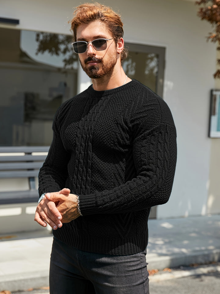 Men's Crew Neck Cable Panel Aran Jumper 9