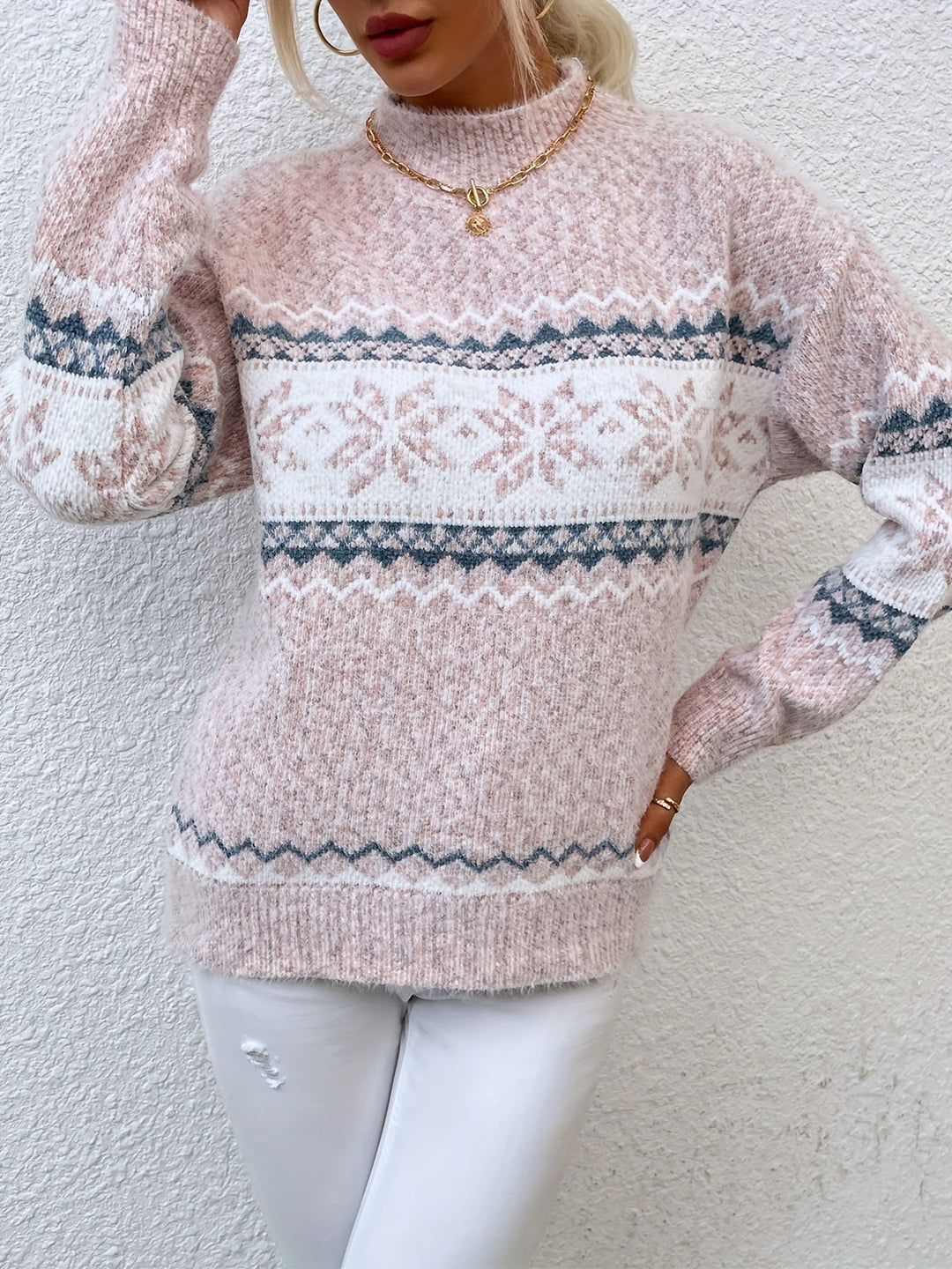 Women's Snowflake Mock Neck Christmas Jumper