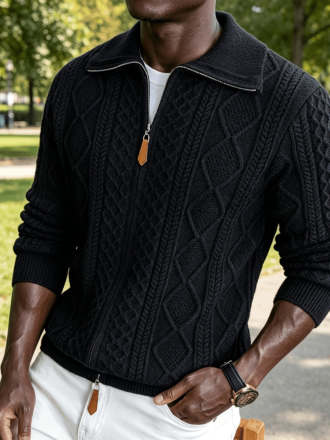 Men's Zip Up Cable Knit Aran Cardigan 9