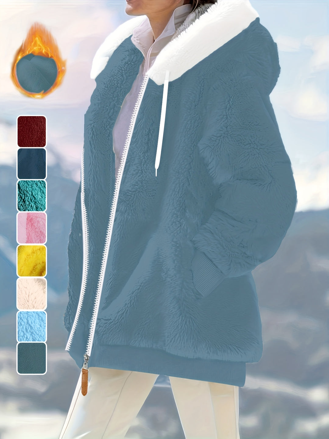 Women's Plus Size Oversized Sherpa Fleece Zip Up Hoodie Jacket 1