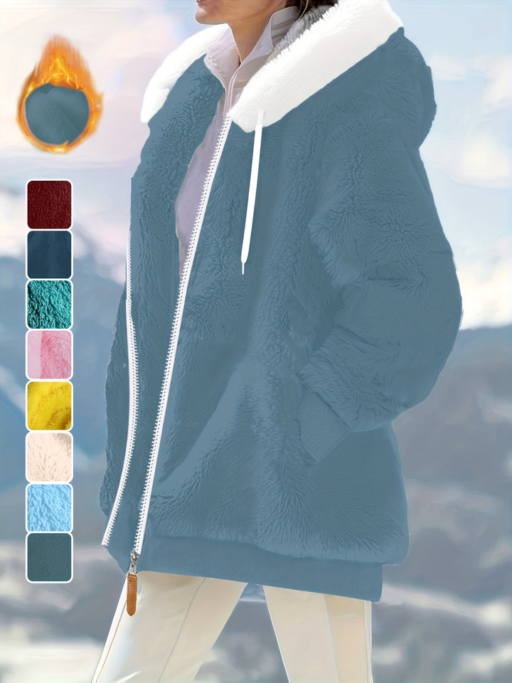 Women's Plus Size Oversized Sherpa Fleece Zip Up Hoodie Jacket 1