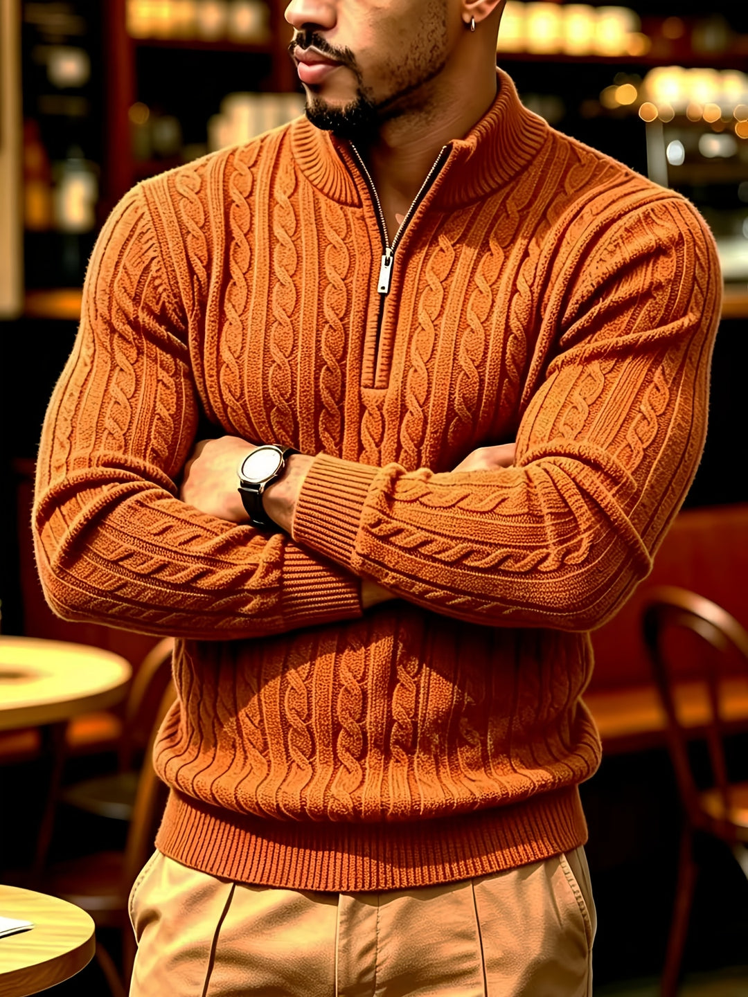 Men's Quarter Zip Cable Knit Aran Jumper 4