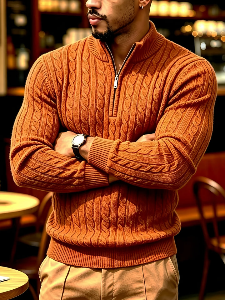 Men's Quarter Zip Cable Knit Aran Jumper 4