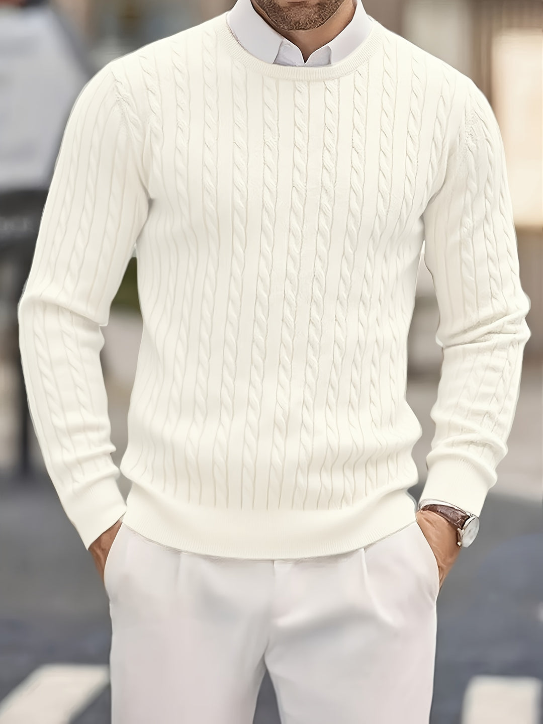 Men's Crew Neck Cable Knit Aran Jumper 5