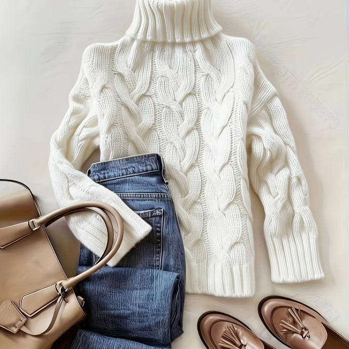 Women's Chunky Turtleneck Cable Aran Jumper 20