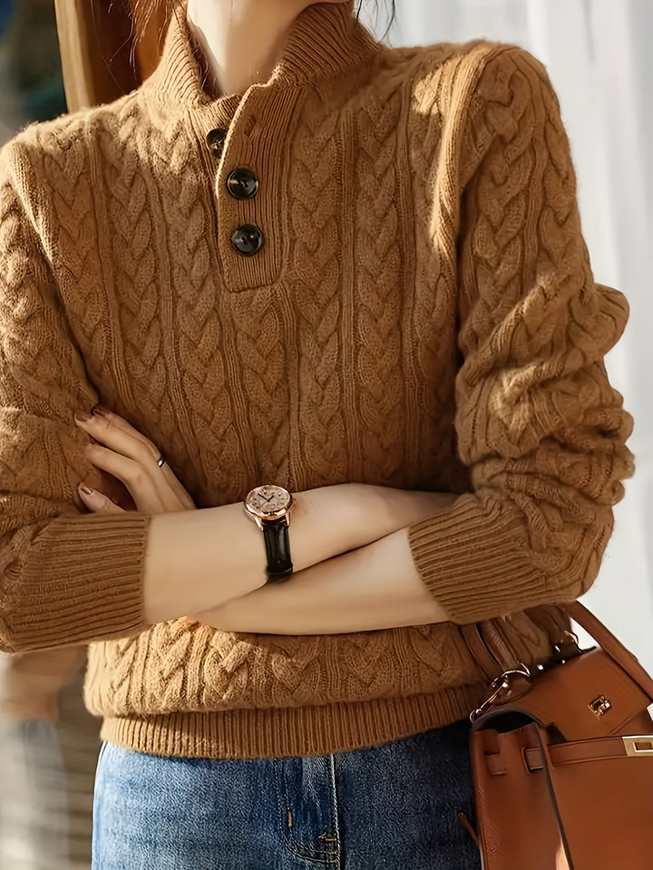 Women's Stand Collar Cable Aran Jumper 6