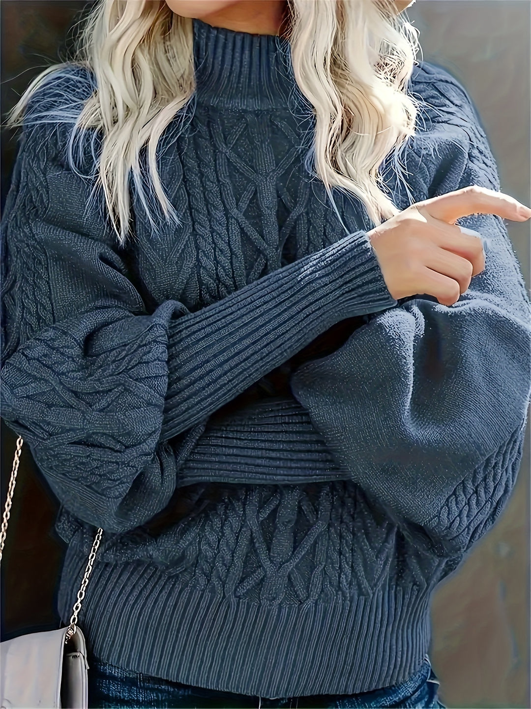 Women's Mock Neck Cable Aran Jumper 7