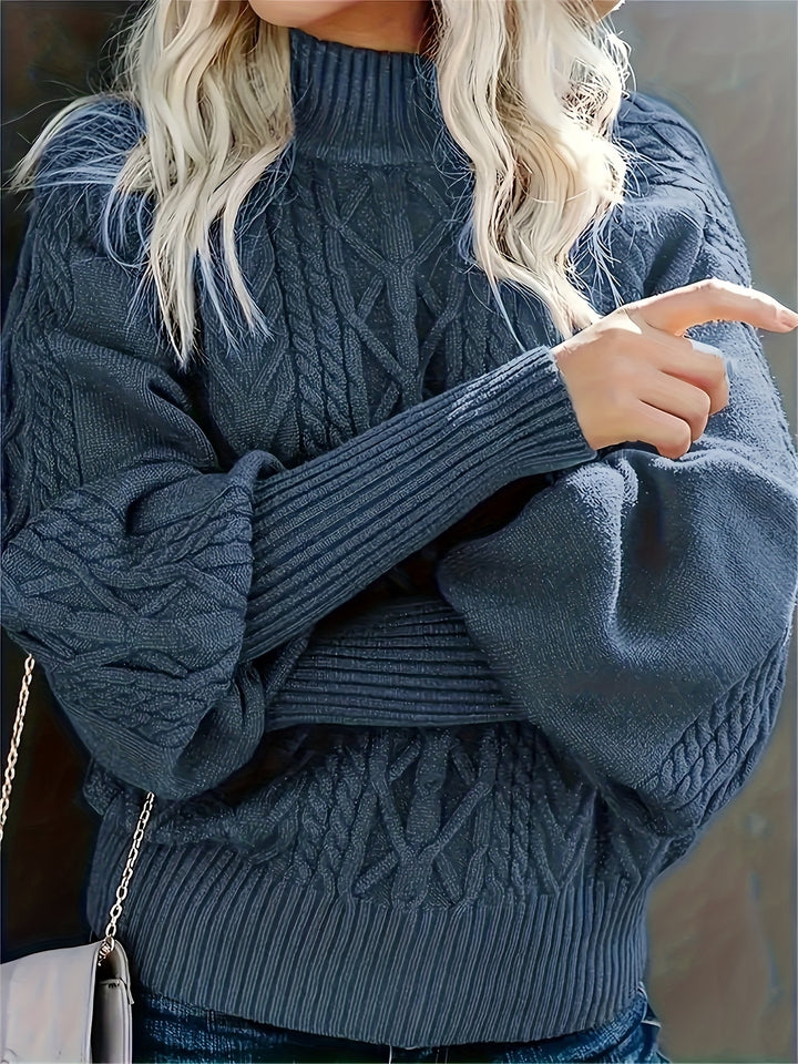 Women's Mock Neck Cable Aran Jumper 7