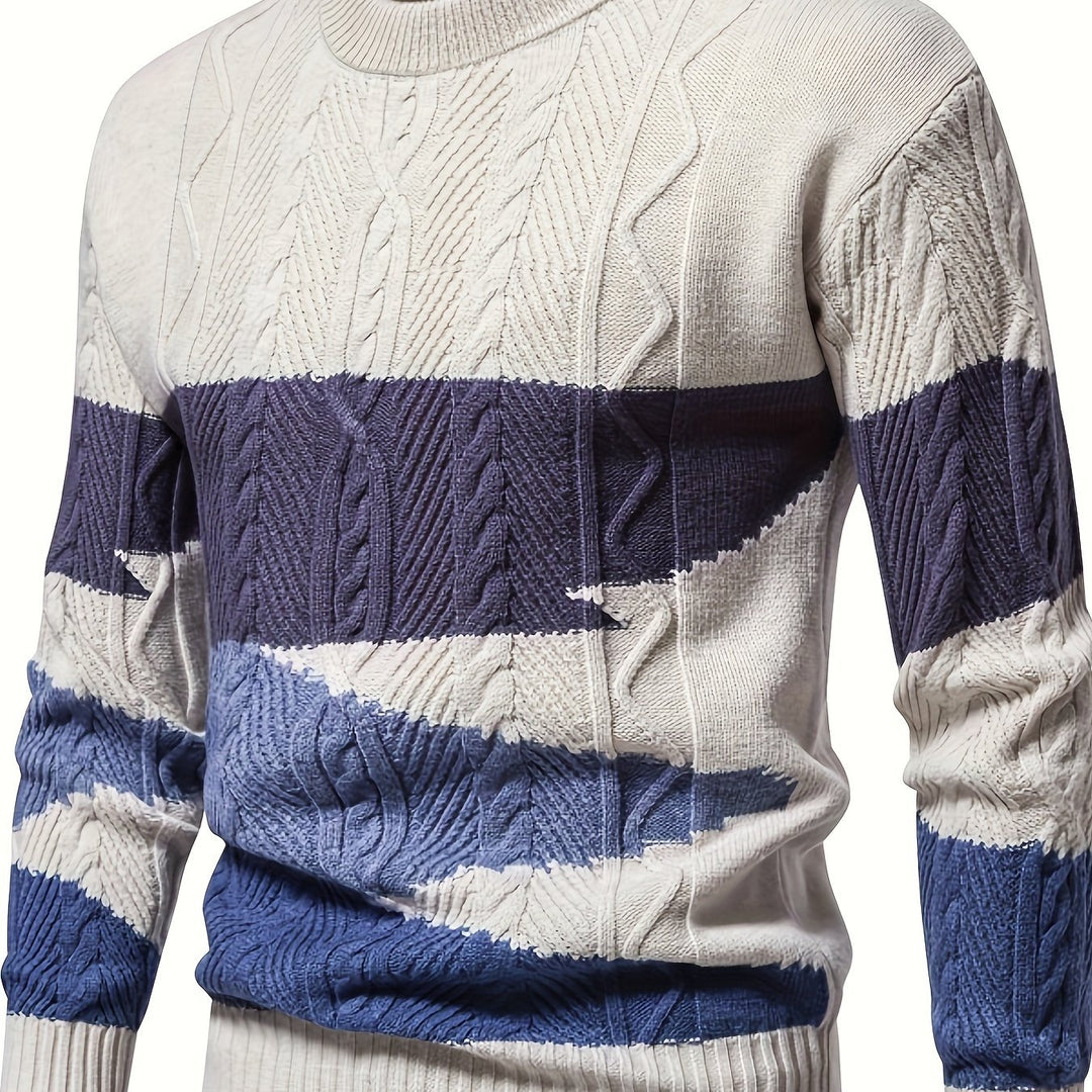 Men's Abstract Colour Block Cable Knit Aran Jumper 12