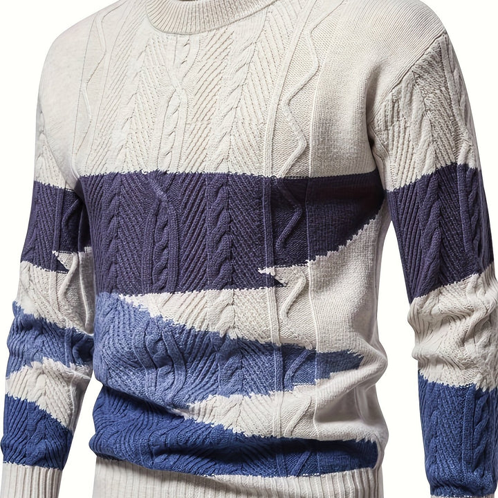 Men's Abstract Colour Block Cable Knit Aran Jumper 12