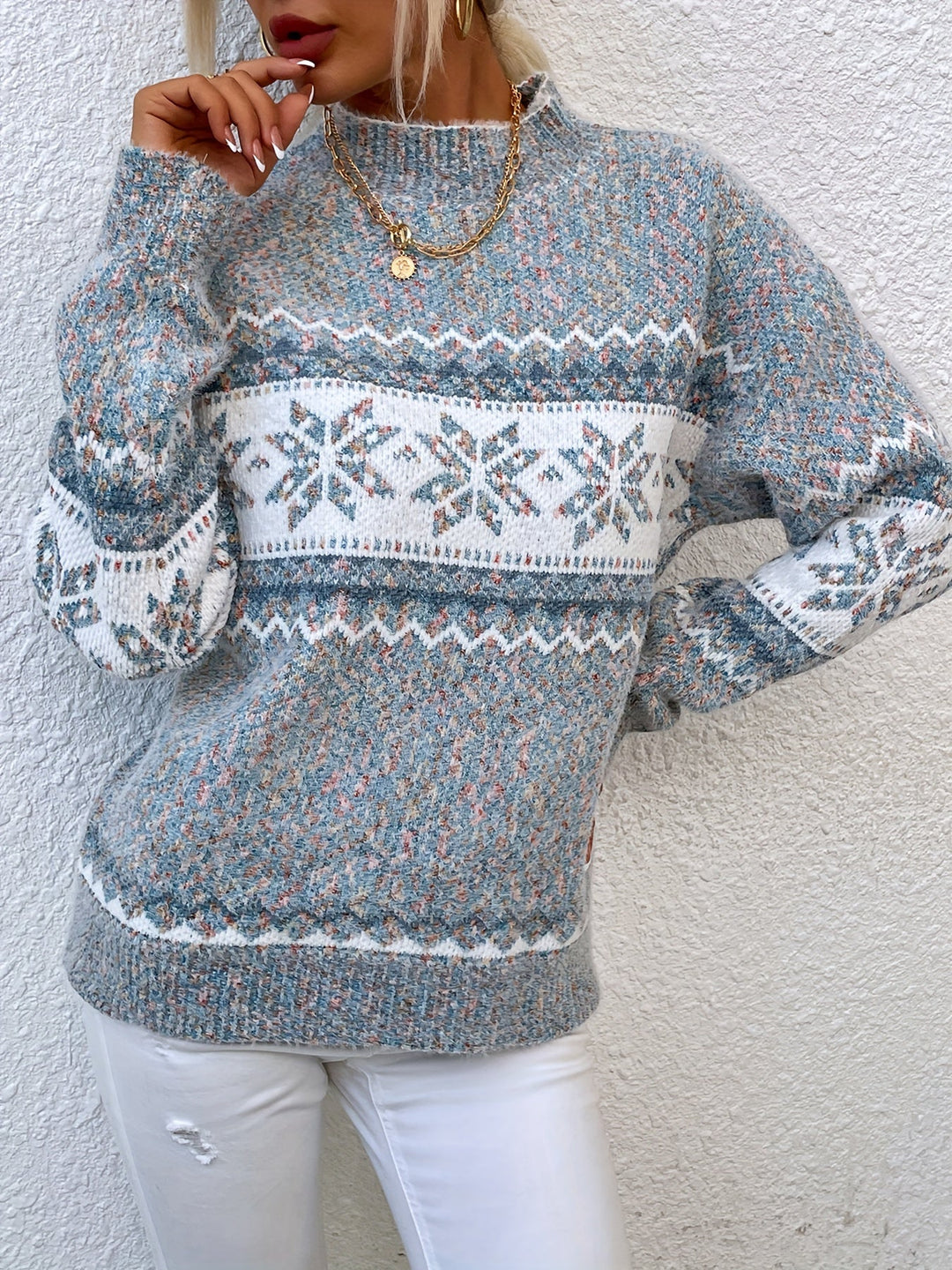 Women's Snowflake Mock Neck Christmas Jumper