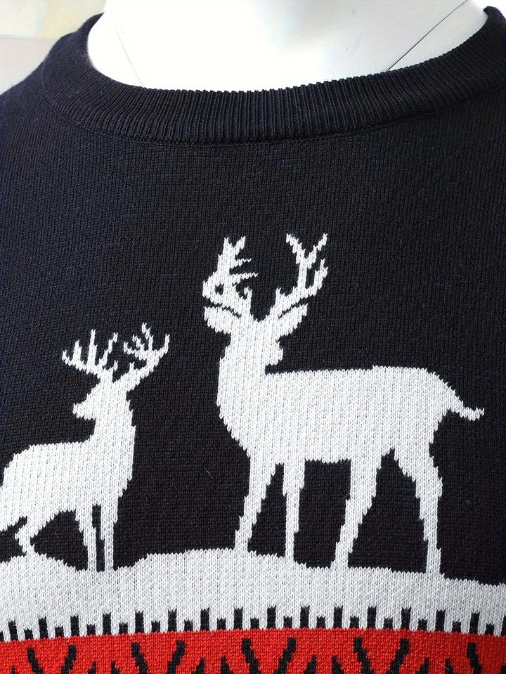 Men's Reindeer Crew Neck Christmas Jumper - Red
