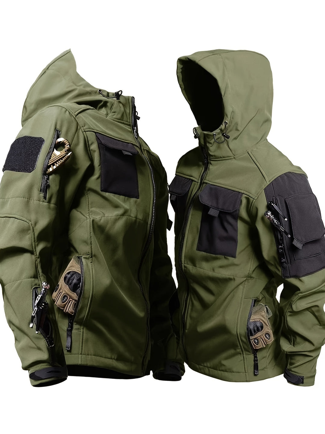 Men's Fleece Lined Hooded Softshell Multi Pocket Jacket 5