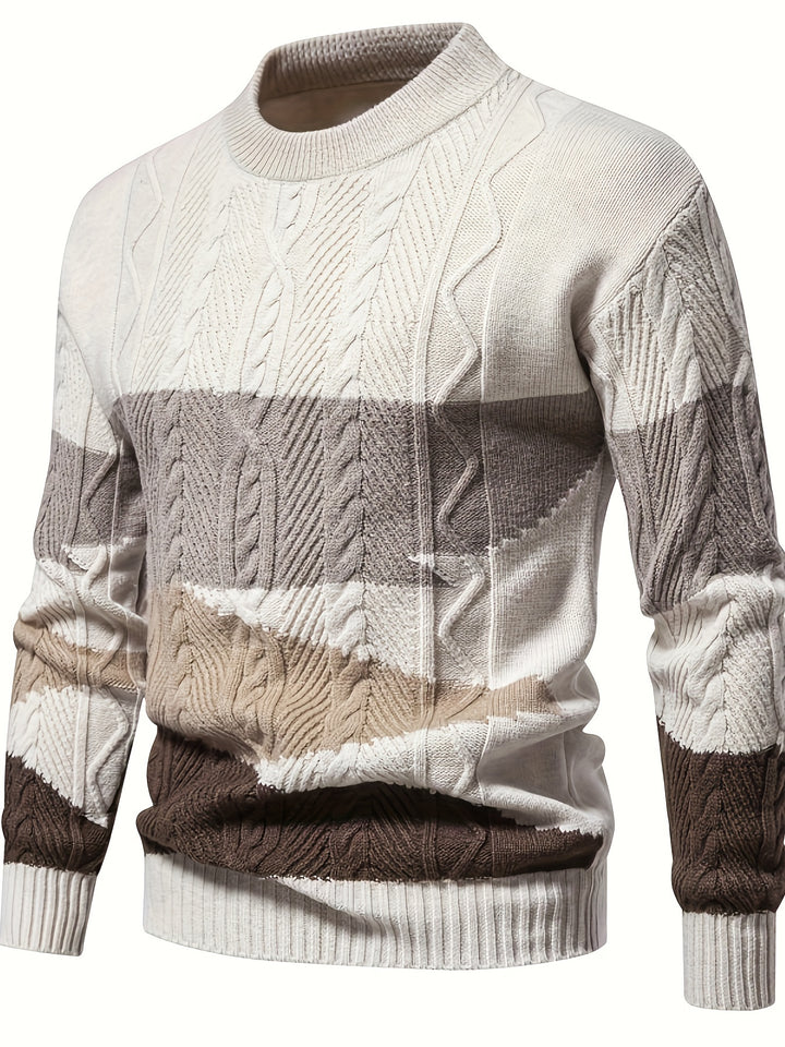 Men's Abstract Colour Block Cable Knit Aran Jumper 2