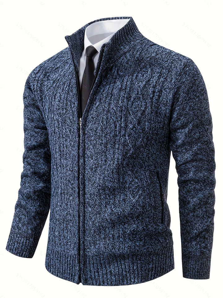 Men's Zip Up Stand Collar Aran Cardigan 3