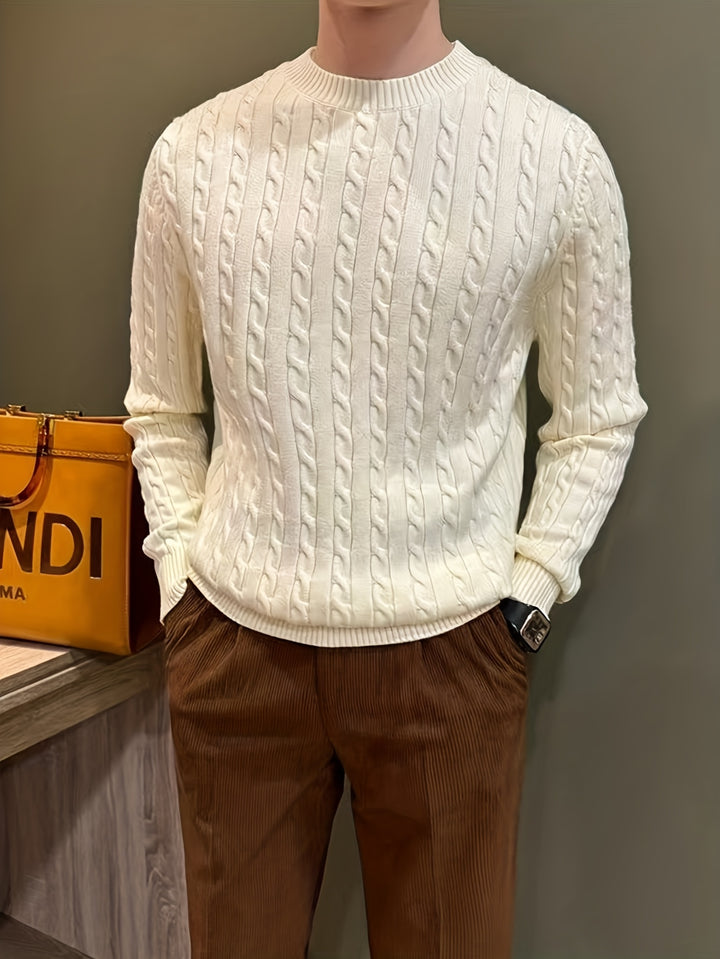Men's Crew Neck Twisted Cable Aran Jumper 5