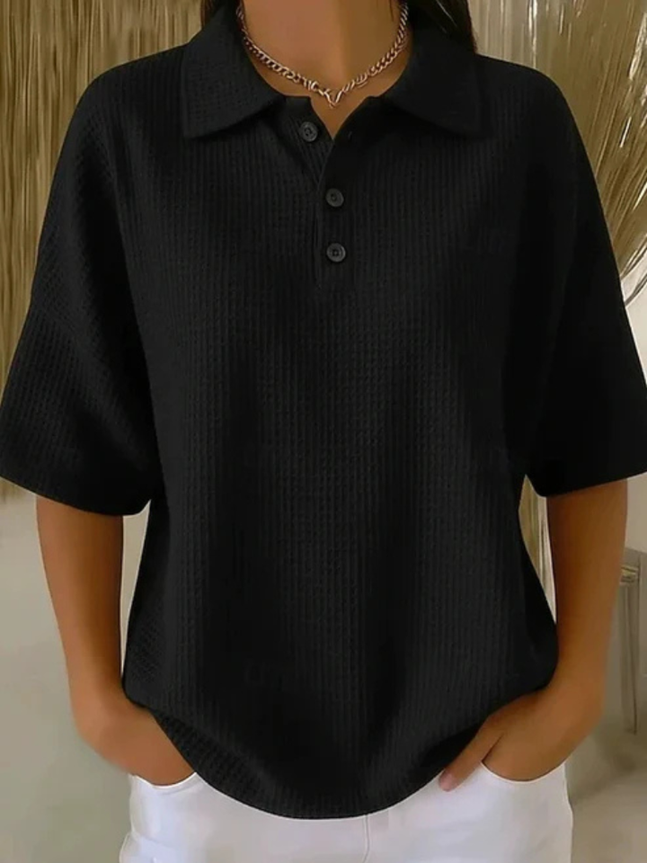 Roisleen | Textured Polo Shirt with Button Neckline