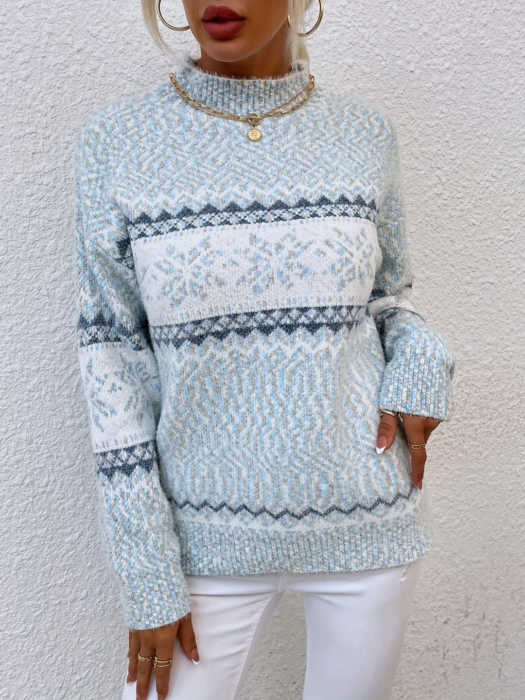 Women's Snowflake Mock Neck Christmas Jumper