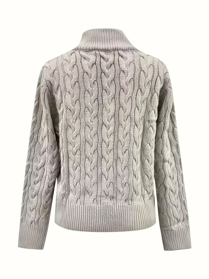 Women's Stand Collar Cable Aran Jumper 3