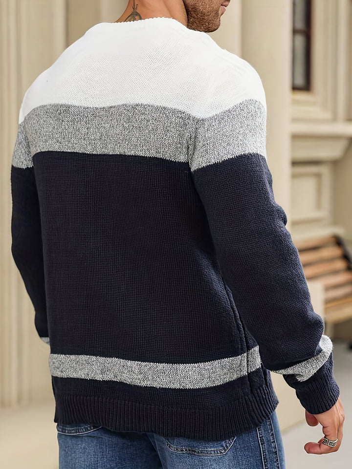 Men's Colour Block Cable Knit Aran Jumper 10