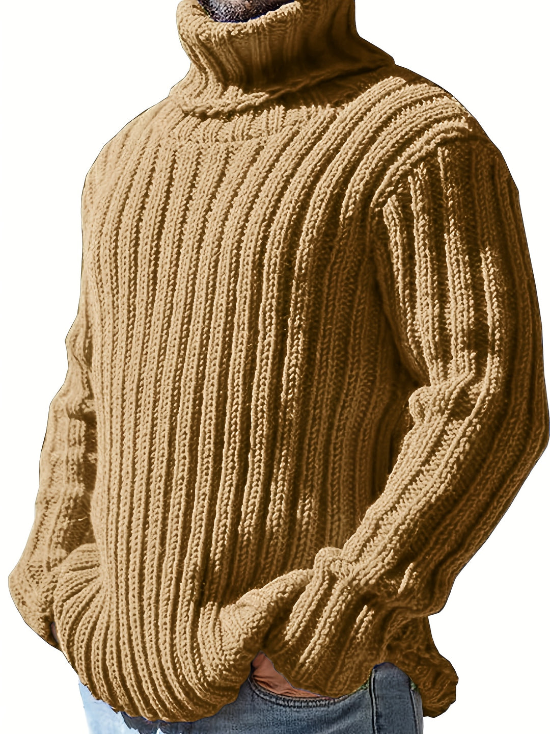 Men's Chunky Ribbed Turtleneck Aran Jumper 2